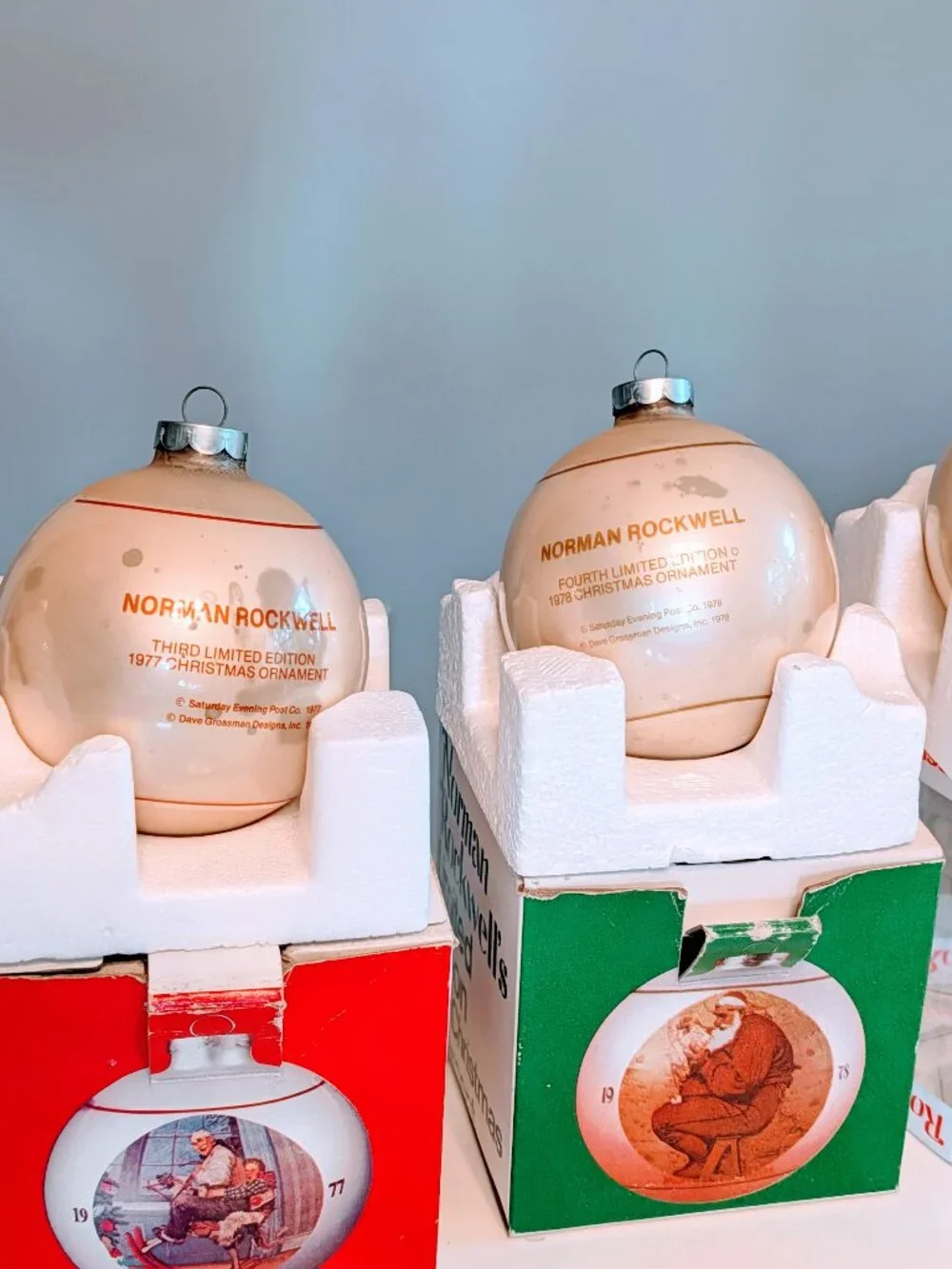 Lot of 5 VTG 70s Norman Rockwell Christmas Ornaments Limited Edition Boxed Retro